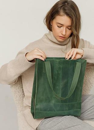 Кожаная женская сумка шоппер бэтси зеленая