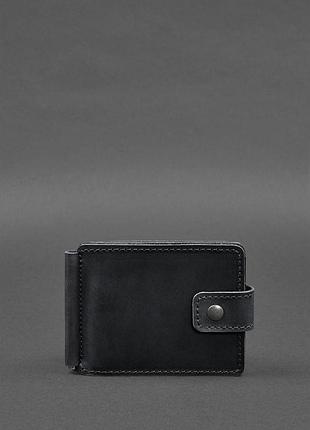Кожаное портмоне 13.1 зажим с хлястиком черный crazy horse