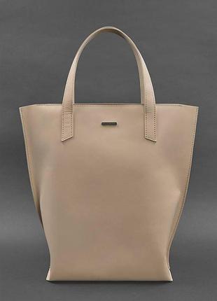 Кожаная женская сумка шоппер d.d. светло-бежевая краст