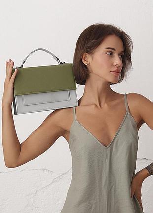 Жіноча шкіряна сумка grace оливковий/сірий