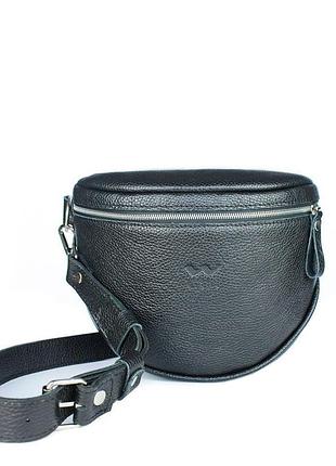Кожаная сумка поясная-кроссбоди vacation черная флотар