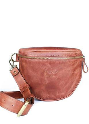 Кожаная сумка поясная-кроссбоди vacation светло-коричневая винтажная