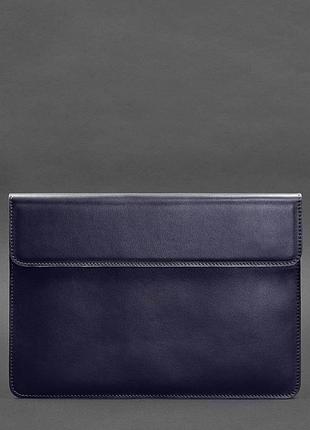 Кожаный чехол-конверт на магнитах для ноутбука универсальный темно-синий