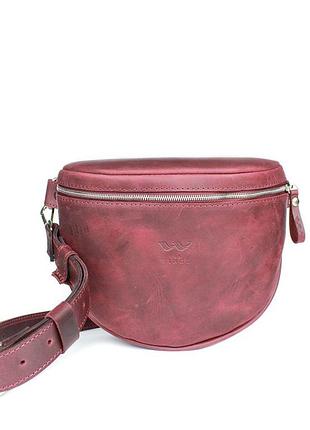 Кожаная сумка поясная-кроссбоди vacation бордовая винтажная