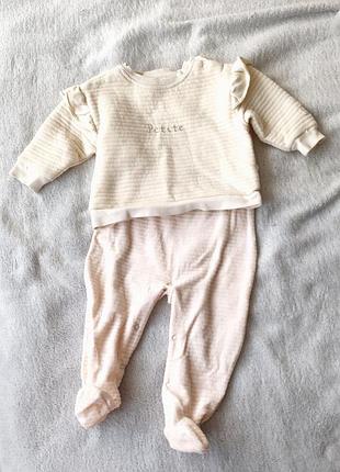 Комплект одежды на девочку свитер и комбинезон в молочных оттенках, 68 размер