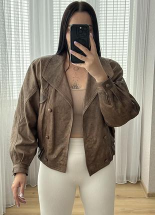 Винтажный бомбер кожаный натуральная кожа винтаж италия