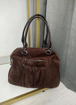 Замшева коричнева сумка longchamp