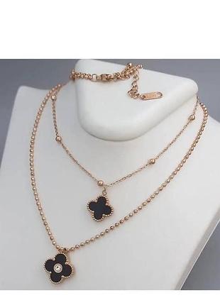 Намисто ланцюжок підвіска цепочка у стилі ван кліф з конюшиною чорною медична сталь трендові прикраси клєвєр клевер