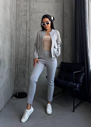 Женский кашемировый костюм | укороченный бомбер и прямые брюки | 703