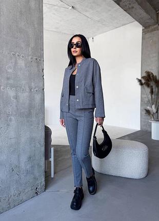 Женский кашемировый костюм | укороченный бомбер и прямые брюки | 703