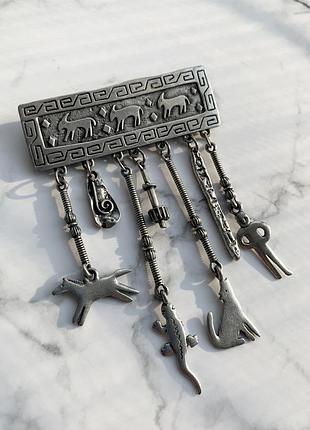 💛вінтажна брошка з артефактами jonette jewelry