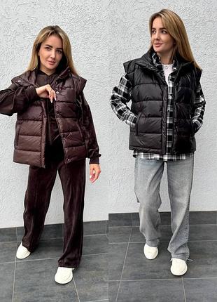 Стеганая дутая жилетка безрукавка прямого кроя