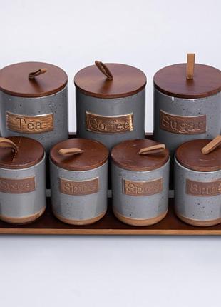 Набір банок для сипучих продуктів 7 штук по 300/800 мл на бамбуковій підставці