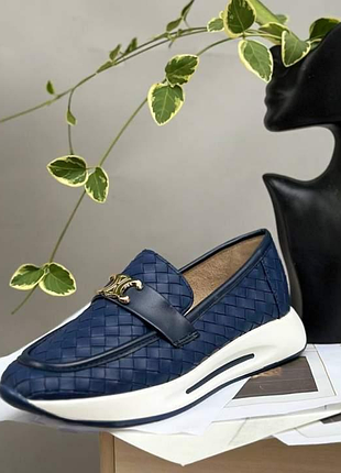 Туфли лоферы женские синие т1942