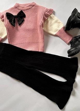 Теплий в’язаний костюм для дівчинки светр + штани