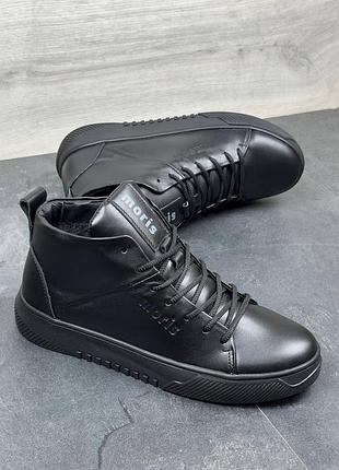 Мужские зимние ботинки на шнуровке черные из натуральной кожи moris пб15-50