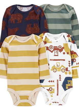 Carters комплект бодиков с длинным рукавом 4 шт боди картерс tractor
