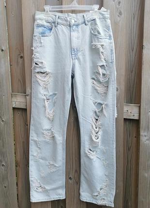 Небесно-блакитні рвані джинси zara