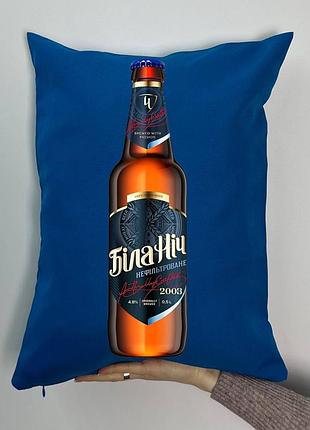 Подушка с принтом габардиновая белая ночь, синяя 35х45 (528)