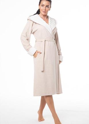 Fr-394bz dorota халат женский хлопок бежевый серый