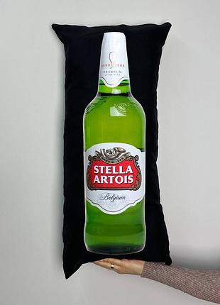 Подушка с принтом габардиновая стелла артуа, черная 35х75 (543)