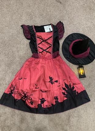 Шикарное карнавальное платье карнавальный костюм розовой ведьмочки  на 8-10 лет