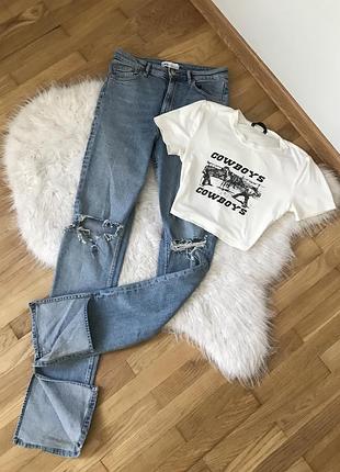 Джинси zara кльош з розрізами + топ shein