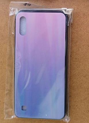 Бампер на samsung galaxy m10 розовый сиреневый радужный, твердая накладка, силикон черный