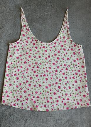 Майка на бретельках в цветочный принт, размер s