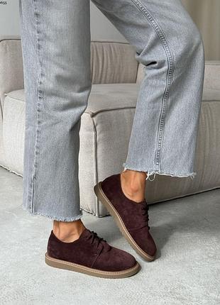 Женские туфли анатомические с анатомическим носиком замшевые коричневые, туфли на шнуровке из натуральной замши шокодного цвета 10655