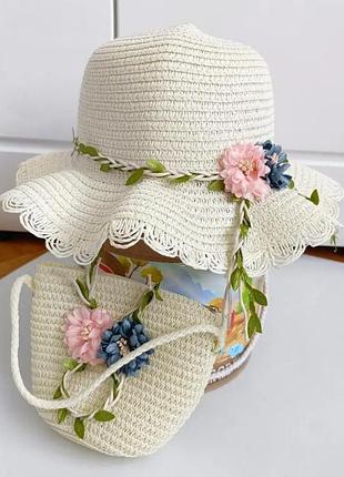 Летний пляжный набор шляпок с кружевом и сумочка для детей 3-5 лет