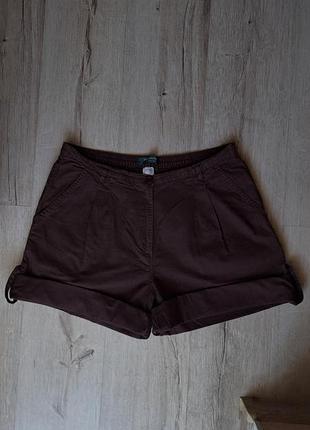 Шоколадные коттоновые шорты la redoute с манжетами 42 размера