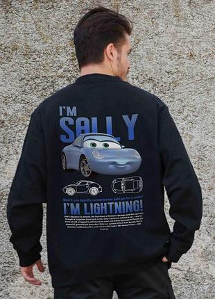 Мужской утепленный оверсайз свитшот на флисе с принтом without sally black