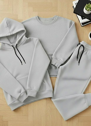 Теплый комплект 3в1 худи свитшот штаны трехнить на флисе осенний зимний весенний демисезонный спортивный повседневный качественный комплект унисекс