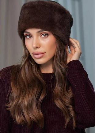 Коричнева пов'язка з екохутра "норка"