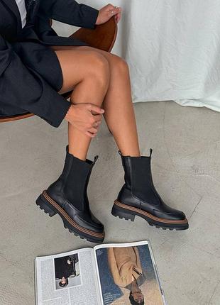 Челси 11284, р.35,36,37,38,39,40,41, натуральная кожа, черный/коричневая вставка