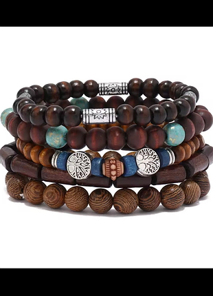 Набор деревянных браслетов 5 шт. бохо этно хиппи