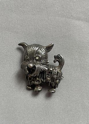 Брошка йокширський тер'єр срібло