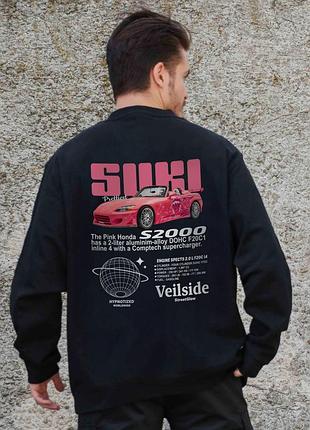 Мужской утепленный оверсайз свитшот на флисе с принтом without suki black