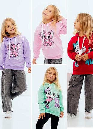 Теплий худі з начосом, осіння тепла кофта стіч мінні, тепла толстовка для дівчинки