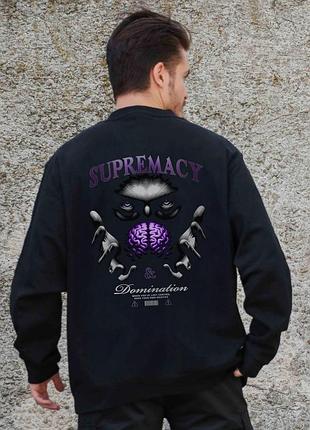 Мужской утепленный оверсайз свитшот на флисе с принтом without supermacy black