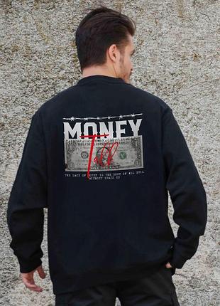 Мужской утепленный оверсайз свитшот на флисе с принтом without talk black