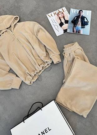 Жіночий спортивний повсякденний теплий костюм двійка штани та кофта з капюшоном на змійці тканина двосторонній фліс туреччина