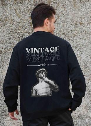 Мужской утепленный оверсайз свитшот на флисе с принтом without vintage black