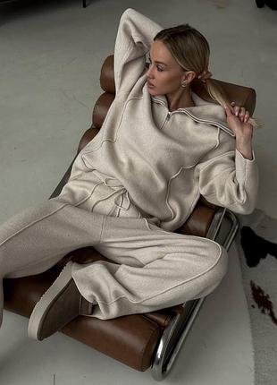 Жіночий класичний повсякденний костюм двійка штани брюки та кофта тканина щільна турецька ангора