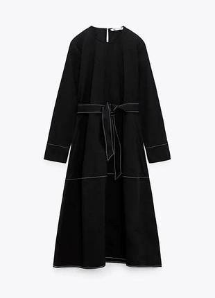 Платье zara the ula, женское, черное, с контрастной отделкой, размер s.