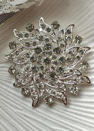 Изысканная брошь "зимний цветок" 7.1 см, снежинка, новый год, резьба, зима