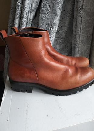 Рыжие кожаные брендовые ботинки ( ботинки), удобная походка, ecco
