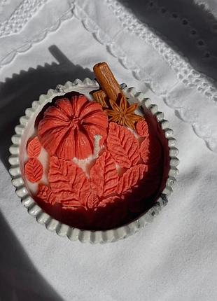 Свічка з соєвого воску осіння в гіпсовому кашпо