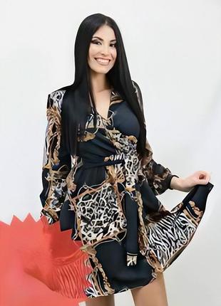 Платье boohoo l с эффектом запаха в стиле версаче короткое с длинным рукавом